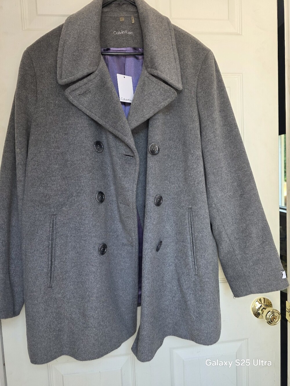 Calvin Klein Gray Double-Breasted Wool Pea Coat